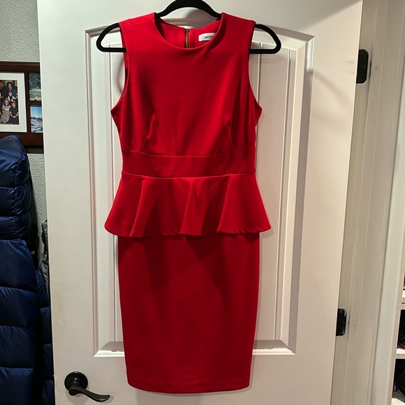 open lace back dress Calvin Klein 205W39NYC by Raf Simons Red Asymmetrical Dress with Fring   PaumLosAngeles